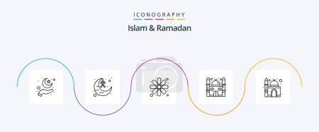 Téléchargez les photos : Islam et Ramadan Ligne 5 Icône Pack Y compris musulman. prière. lune. mosquée. ornement - en image libre de droit