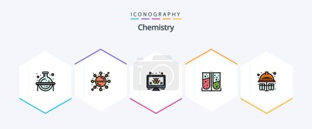 Téléchargez les illustrations : Chemistry 25 FilledLine icon pack including chemical. test. info. laboratory test. chemical - en licence libre de droit
