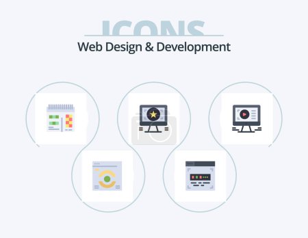 Téléchargez les illustrations : Conception et développement Web Flat Icon Pack 5 Icon Design. . vidéo. design. jouer. moniteur - en licence libre de droit