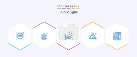 Illustration for Public Signs 25 Blue icon pack including . fast food. sleep. drink. signs - Royalty Free Image