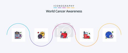 Ilustración de World Cancer Awareness Line Filled Flat 5 Icon Pack Incluyendo día. conciencia. manzana. Vidrio. zumo de manzana - Imagen libre de derechos