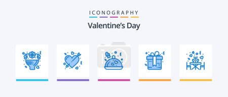 Téléchargez les illustrations : Valentines Day Blue 5 Icon Pack Y compris mariage. cadeau. amour. arc. romantique. Icônes créatives Design - en licence libre de droit