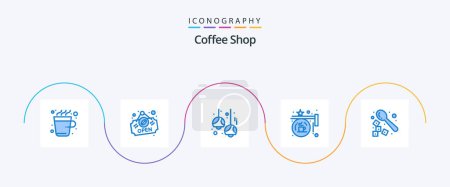 Téléchargez les illustrations : Coffee Shop Blue 5 Icon Pack Including barista. shop. cafe. hanging. board - en licence libre de droit