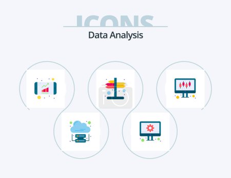 Ilustración de Data Analysis Flat Icon Pack 5 Icon Design. data. right. analytics. navigation. indicator - Imagen libre de derechos