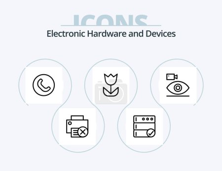 Téléchargez les illustrations : Devices Line Icon Pack 5 Icon Design. call. database. media. backup. gadget - en licence libre de droit
