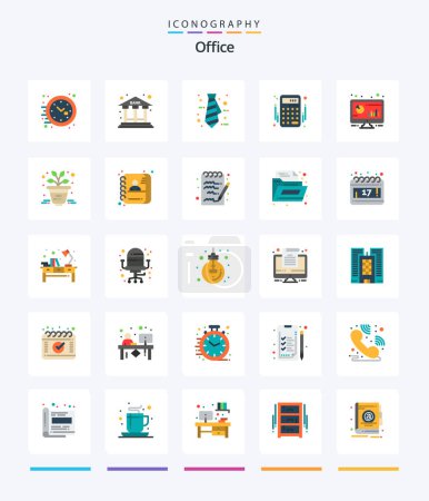 Téléchargez les illustrations : Creative Office 25 Pack d'icônes plates tel que l'ordinateur. analytique. les affaires. l'argent. comptes - en licence libre de droit