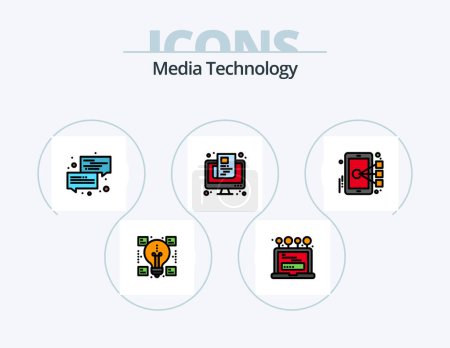 Ilustración de Media Technology Line Filled Icon Pack 5 Icon Design (en inglés). Película. Juega. chip. ui. rejilla - Imagen libre de derechos