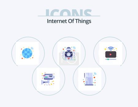 Ilustración de Internet of Things Flat Icon Pack 5 Diseño de iconos. Tecnología. escaneo. Inteligente. robot. red - Imagen libre de derechos