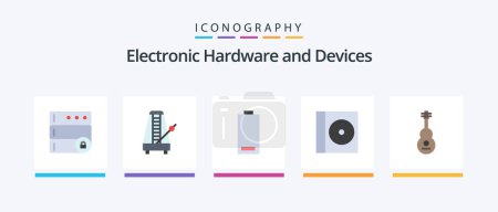 Illustration for Devices Flat 5 Icon Pack Including instrument. disc. battery. compact. low. Creative Icons Design - Royalty Free Image