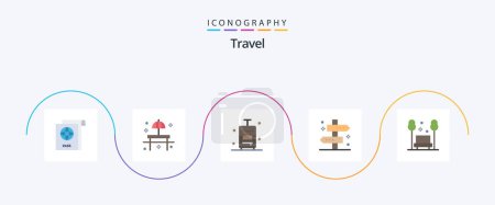 Illustration for Travel Flat 5 Icon Pack Including chair. travel. bag. tag. location - Royalty Free Image