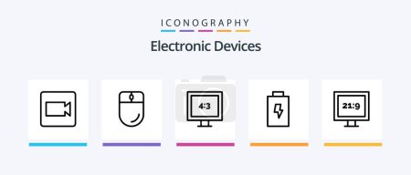 Ilustración de Devices Line 5 Icon Pack Including . power. record. electric. photo. Creative Icons Design - Imagen libre de derechos