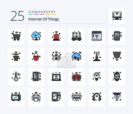 Téléchargez les illustrations : Internet Of Things 25 Line Filled icon pack including iot. wifi. home network. things. iot - en licence libre de droit