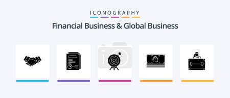 Ilustración de Negocios financieros y negocios globales Glyph 5 Icon Pack Incluyendo dinero. efectivo. presentación. Paquete. a bordo. Diseño de iconos creativos - Imagen libre de derechos
