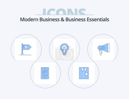 Téléchargez les illustrations : Business moderne et Business Essentials Blue Icon Pack 5 Icon Design. objectif. les affaires. vêtements. atteindre. usure - en licence libre de droit