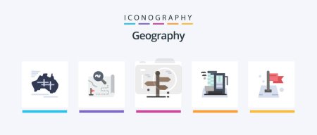 Téléchargez les illustrations : Geo Graphy Flat 5 Icon Pack Including city. hotel. map. trip. travel. Creative Icons Design - en licence libre de droit