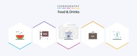 Illustration for Food and Drinks 25 Flat icon pack including drink bar. bar. media and entertainment. meal. drinks - Royalty Free Image