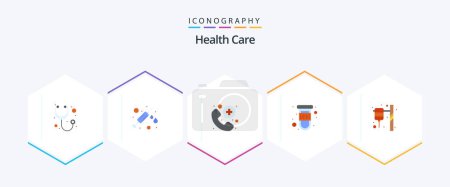 Illustration for Health Care 25 Flat icon pack including drip. call. test tube. blood - Royalty Free Image