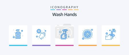 Ilustración de Wash Hands Blue 5 Icon Pack Including washing. hands. spray. blood. coronavirus. Creative Icons Design - Imagen libre de derechos