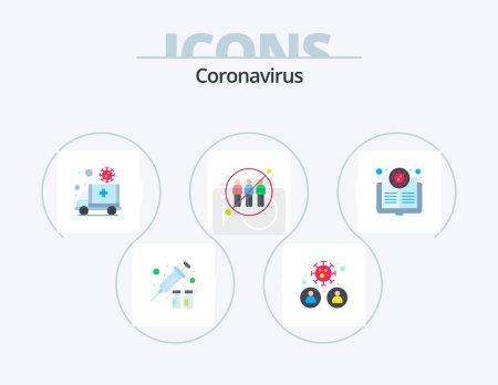Téléchargez les illustrations : Coronavirus Flat Icon Pack 5 Icon Design. infection. engagement. virus. communication. transportation - en licence libre de droit