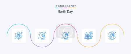 Ilustración de Earth Day Blue 5 Icon Pack Including earth. power. earth. panel. energy - Imagen libre de derechos