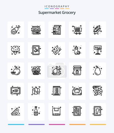 Téléchargez les illustrations : Creative Grocery 25 OutLine icon pack  Such As checkout. shopping. watermelon. checkout. pak - en licence libre de droit