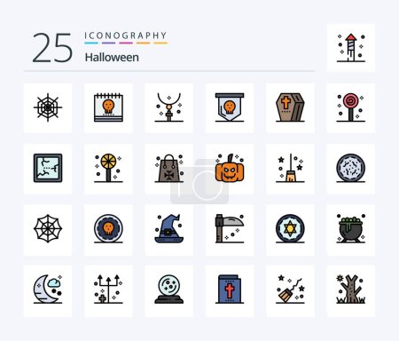 Ilustración de Halloween 25 Line Filled icon pack including coffin. horror. cross. halloween. necklace - Imagen libre de derechos