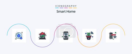 Téléchargez les illustrations : Smart Home Line Filled Flat 5 Icon Pack Including knob. smart plant. mobile. plant. control - en licence libre de droit