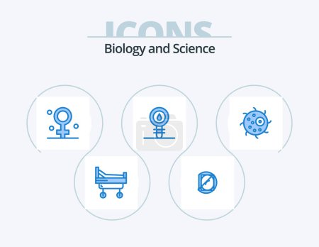 Illustration for Biology Blue Icon Pack 5 Icon Design. biology. laboratory. female. chemistry. biology - Royalty Free Image
