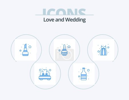Illustration for Wedding Blue Icon Pack 5 Icon Design. wedding. dress. lip stick. bride. paint - Royalty Free Image