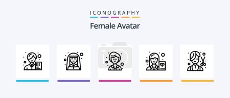 Téléchargez les illustrations : Female Avatar Line 5 Icon Pack Including construction. leisure. scientist. indoor. bowling. Creative Icons Design - en licence libre de droit