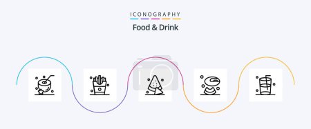 Téléchargez les illustrations : Food And Drink Line 5 Icon Pack Including . food. french fries. melon. drink - en licence libre de droit