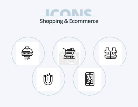 Ilustración de Shopping And Ecommerce Line Icon Pack 5 Icon Design. center. search. contact. find. discount - Imagen libre de derechos