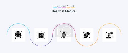 Téléchargez les illustrations : Health And Medical Glyph 5 Icon Pack Including support. medical. beat. communication. smart watch - en licence libre de droit