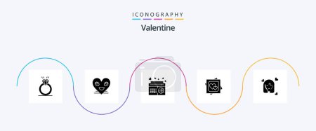 Ilustración de Valentine Glyph 5 Icon Pack Including love. valentines. love. valentine. face - Imagen libre de derechos