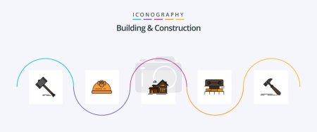 Téléchargez les illustrations : Building And Construction Line Filled Flat 5 Icon Pack Including tool. level. engineer. appartment. house - en licence libre de droit