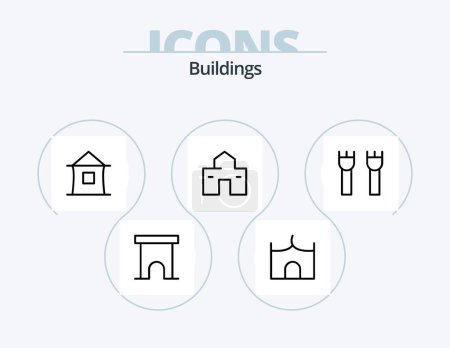 Ilustración de Buildings Line Icon Pack 5 Icon Design. shack. house. castle. home. medieval - Imagen libre de derechos