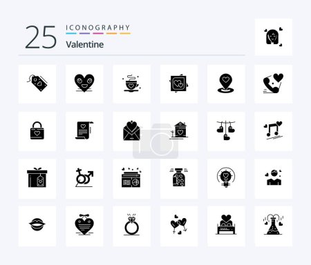 Téléchargez les illustrations : Valentine 25 Solid Glyph icon pack including love. valentines. love. valentine. face - en licence libre de droit