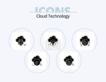 Téléchargez les illustrations : Cloud Technology Glyph Icon Pack 5 Icon Design. data. cloud. cancel. device. print - en licence libre de droit
