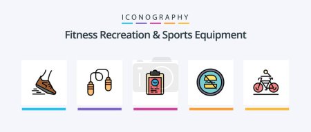 Téléchargez les illustrations : Fitness Recreation And Sports Equipment Line Filled 5 Icon Pack Including heartbeat. device. fruits. activity. jump rope. Creative Icons Design - en licence libre de droit