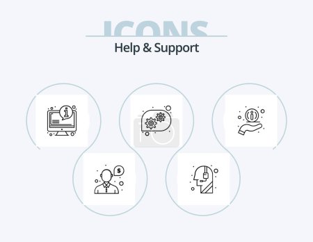 Téléchargez les illustrations : Help And Support Line Icon Pack 5 Icon Design. headphones. support. help. service. help - en licence libre de droit
