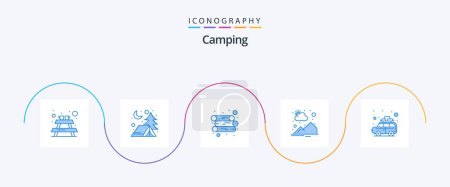 Ilustración de Camping Blue 5 Icon Pack Including . travel. wood. car. sun rise - Imagen libre de derechos