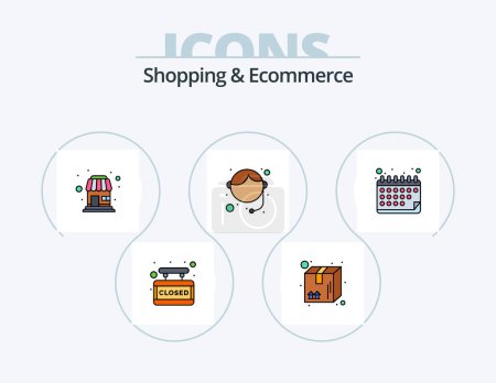 Téléchargez les illustrations : Shopping And Ecommerce Line Filled Icon Pack 5 Icon Design. arrow. deliver. telephone . shopping. shirt - en licence libre de droit
