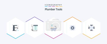 Téléchargez les illustrations : Plumber 25 Flat icon pack including plumber. mechanical. bathroom. plumbing. nut - en licence libre de droit