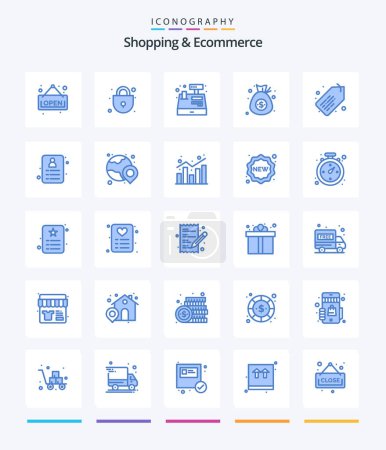 Téléchargez les illustrations : Creative Shopping & Ecommerce 25 Blue icon pack  Such As shopping. label. register. tag. dollar - en licence libre de droit