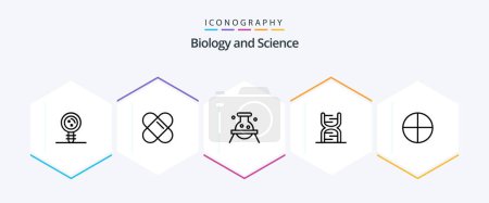 Téléchargez les illustrations : Biology 25 Line icon pack including aspirin. dna. biology. code. biology - en licence libre de droit