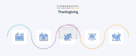 Téléchargez les illustrations : Thanksgiving Blue 5 Icon Pack Including fruit. thanksgiving. baking. sparrow. autumn - en licence libre de droit