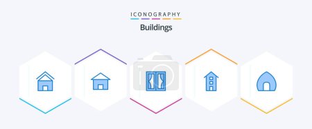 Illustration for Buildings 25 Blue icon pack including casa. antique building. home. store. shop front - Royalty Free Image