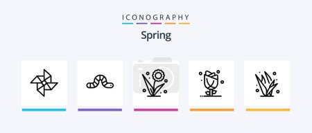 Téléchargez les illustrations : Spring Line 5 Icon Pack Including flower. flora. spring. pauropoda. bug. Creative Icons Design - en licence libre de droit