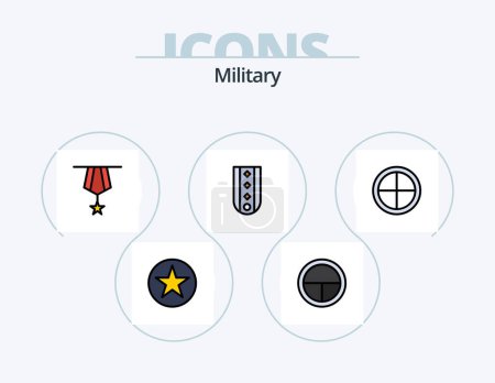 Téléchargez les illustrations : Military Line Filled Icon Pack 5 Icon Design. stripes. military. plain. badge. star - en licence libre de droit