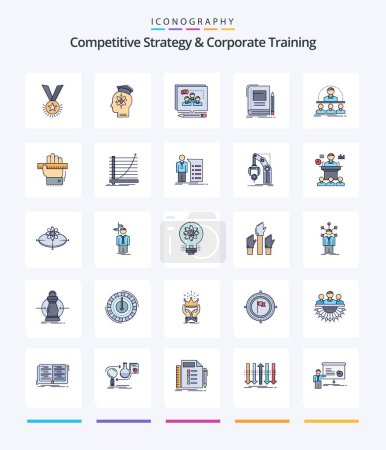 Ilustración de Creative Competitive Strategy And Corporate Training 25 Line FIlled icon pack  Such As business. debate. human. convince. argument - Imagen libre de derechos